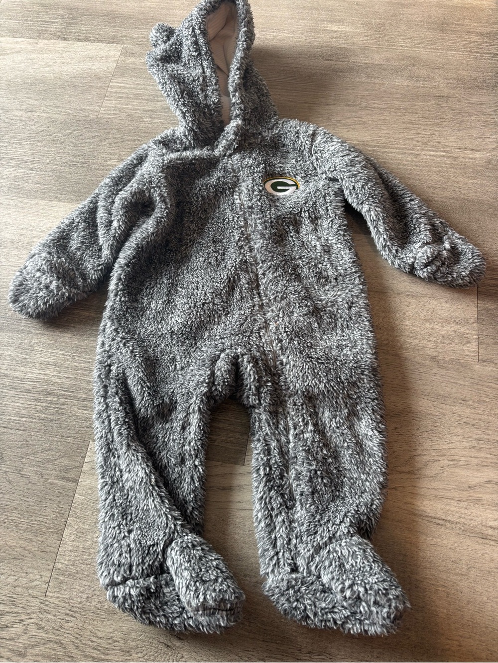 NFL Gray Plush Hooded Baby Footed One-Piece with Team Logo